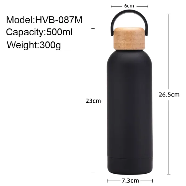 500ML Small Mouth Sports THERMOS CUP With Bamboo Handle Lid,Stainless Steel Vacuum Flasks,Drinkware,Outdoor Travel WATER BOTTLE 5