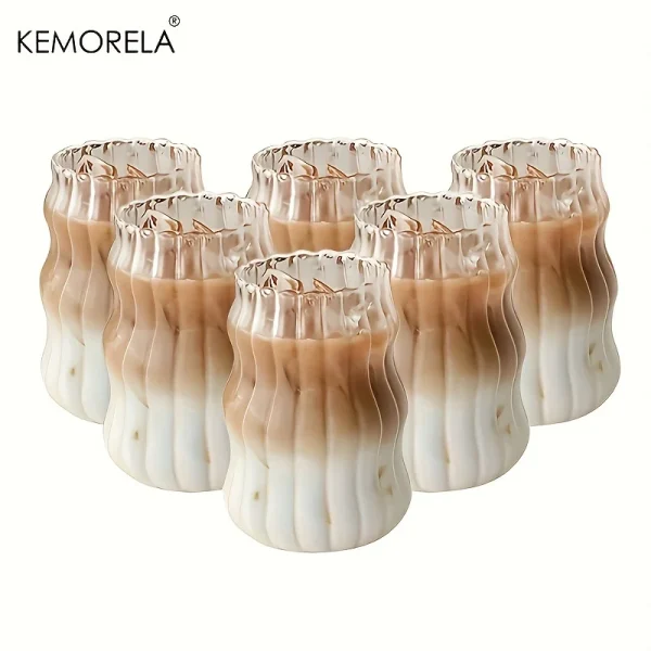 2/4/6PCS INS Glass Cup Heat-resistant Tumbler Drinkware Transparent Tea Juice Milk Coffee Mug Home Water Glasses Stripe Beer Mug 1