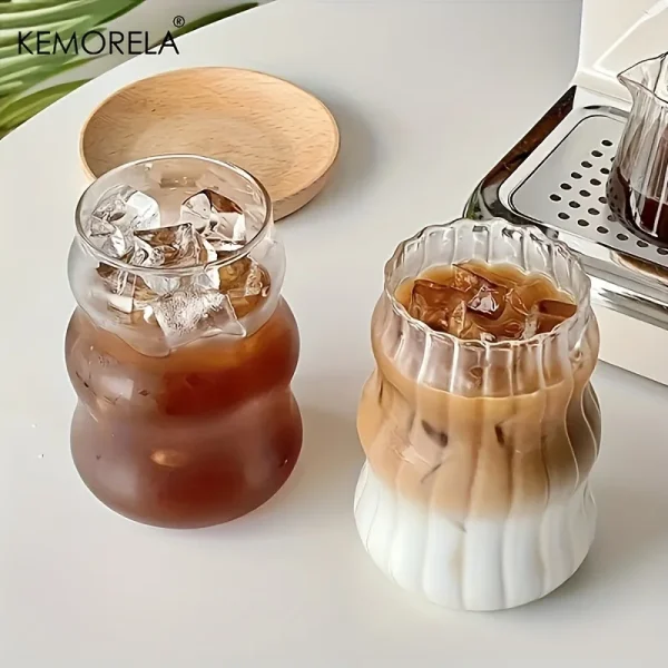 2/4/6PCS INS Glass Cup Heat-resistant Tumbler Drinkware Transparent Tea Juice Milk Coffee Mug Home Water Glasses Stripe Beer Mug 4