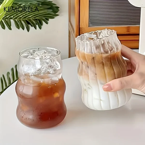 2/4/6PCS INS Glass Cup Heat-resistant Tumbler Drinkware Transparent Tea Juice Milk Coffee Mug Home Water Glasses Stripe Beer Mug 5