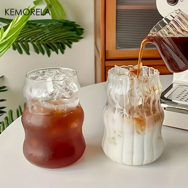 2/4/6PCS INS Glass Cup Heat-resistant Tumbler Drinkware Transparent Tea Juice Milk Coffee Mug Home Water Glasses Stripe Beer Mug 6
