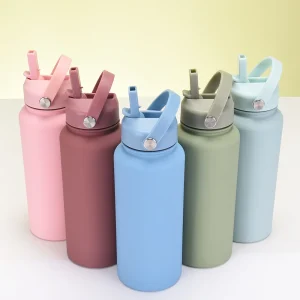1L Sports WATER BOTTLE With Handle And Straw Stainless Steel Large Capacity Vacuum Flasks Drinkware Large Mouth GymThermos CUP 1