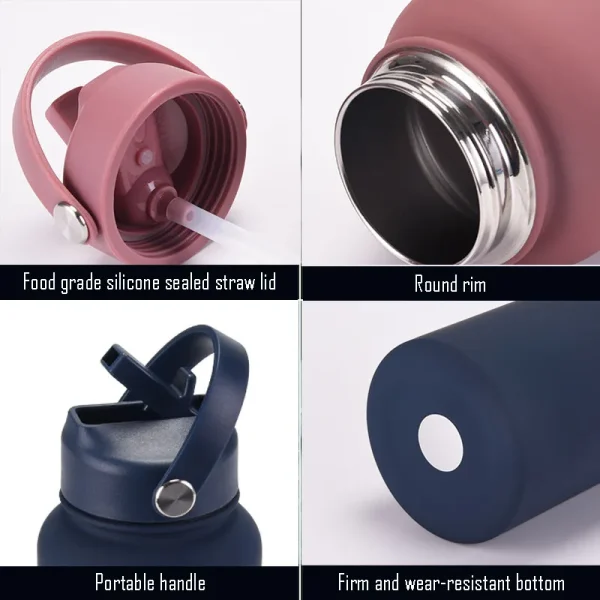 1L Sports WATER BOTTLE With Handle And Straw Stainless Steel Large Capacity Vacuum Flasks Drinkware Large Mouth GymThermos CUP 3