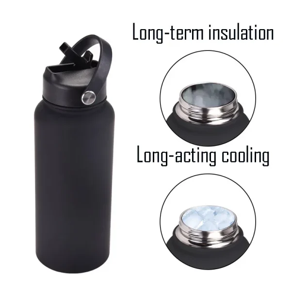 1L Sports WATER BOTTLE With Handle And Straw Stainless Steel Large Capacity Vacuum Flasks Drinkware Large Mouth GymThermos CUP 4