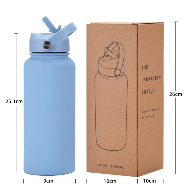 1L Sports WATER BOTTLE With Handle And Straw Stainless Steel Large Capacity Vacuum Flasks Drinkware Large Mouth GymThermos CUP 5