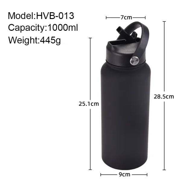 1L Sports WATER BOTTLE With Handle And Straw Stainless Steel Large Capacity Vacuum Flasks Drinkware Large Mouth GymThermos CUP 6