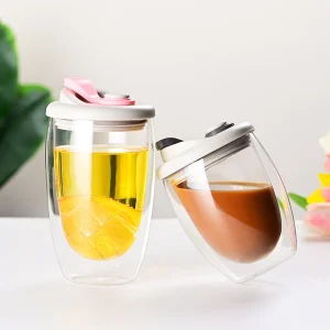 Double Wall Insulated Glass Cup With Lid Clear Espresso Coffee Mug Handmade Beer Mug Tea Milk Glass Whiskey Glass Cups Drinkware 1