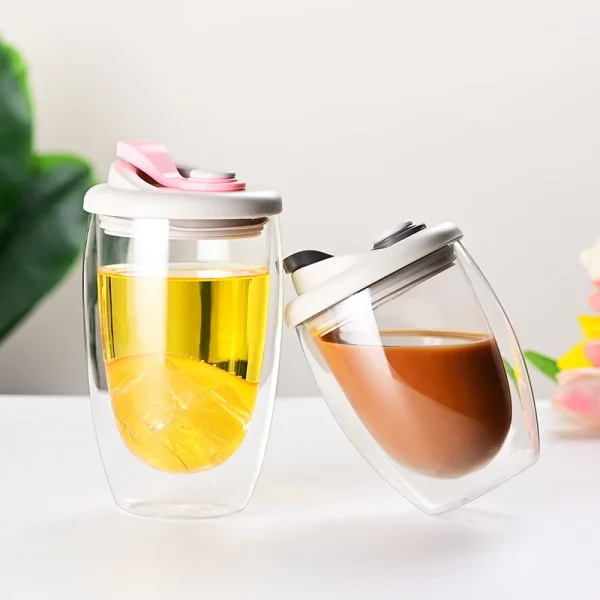 Double Wall Insulated Glass Cup With Lid Clear Espresso Coffee Mug Handmade Beer Mug Tea Milk Glass Whiskey Glass Cups Drinkware 1