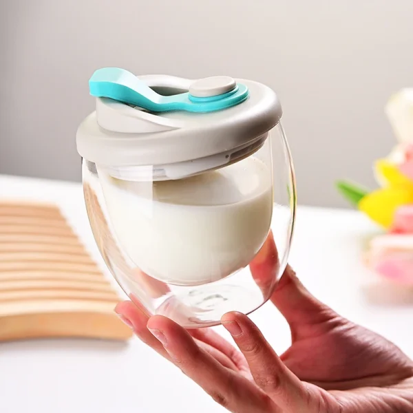 Double Wall Insulated Glass Cup With Lid Clear Espresso Coffee Mug Handmade Beer Mug Tea Milk Glass Whiskey Glass Cups Drinkware 3