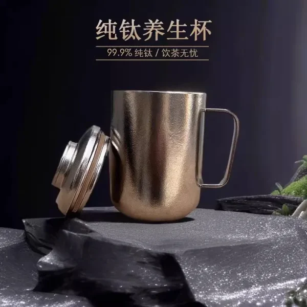 350ml Pure Titanium Office Thermos Cup With Handle,Double-layer Vacuum Drinkware,Business Gift,Health-preserving Water Cup/Mug 1
