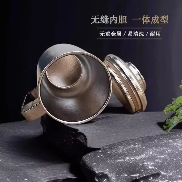 350ml Pure Titanium Office Thermos Cup With Handle,Double-layer Vacuum Drinkware,Business Gift,Health-preserving Water Cup/Mug 3