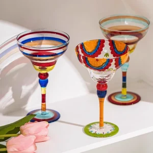 Handmade Colorful Margarita & Champagne Cocktail Glasses Set Creative Design for Home Bar Wedding Party Elegant Unique Drinkware 1
