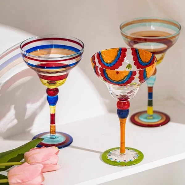 Handmade Colorful Margarita & Champagne Cocktail Glasses Set Creative Design for Home Bar Wedding Party Elegant Unique Drinkware 1