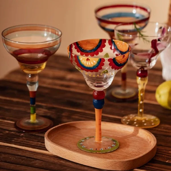 Handmade Colorful Margarita & Champagne Cocktail Glasses Set Creative Design for Home Bar Wedding Party Elegant Unique Drinkware 2