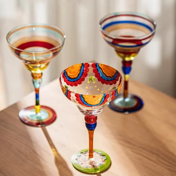 Handmade Colorful Margarita & Champagne Cocktail Glasses Set Creative Design for Home Bar Wedding Party Elegant Unique Drinkware 3