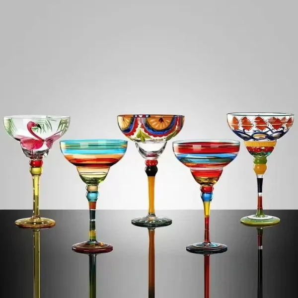 Handmade Colorful Margarita & Champagne Cocktail Glasses Set Creative Design for Home Bar Wedding Party Elegant Unique Drinkware 4
