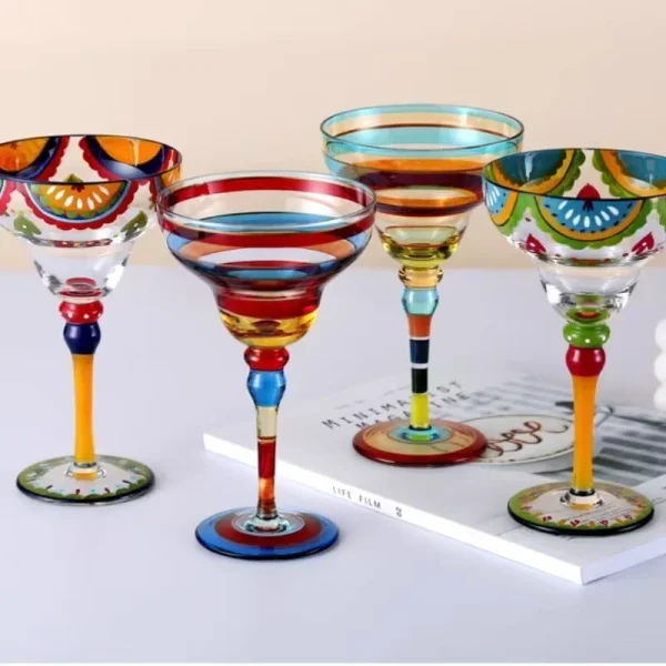 Handmade Colorful Margarita & Champagne Cocktail Glasses Set Creative Design for Home Bar Wedding Party Elegant Unique Drinkware 5