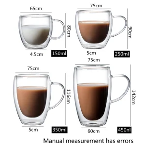 150/250/350/450ml Heat Resistant Double Wall Coffee Cup Transparent Glass Whiskey Tea Milk Cups Cold Beverage Wine Mug Drinkware 1