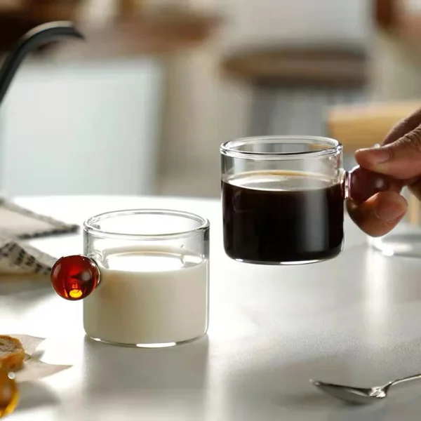 110ML Glass Cup Heat Resistant Espresso Cup Milk Sauce Jug Glass Ball Handle Teacup Wine Beer Glass Breakfast Cup Drinkware 2