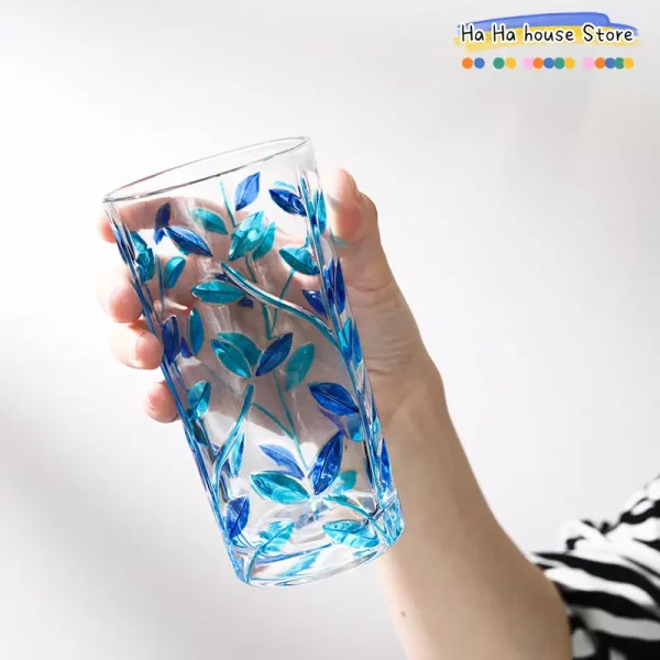 1pc 320ml Colorful Leaf Pattern Drinking Glass Perfect Iced Coffee Juice and Beer Birthday Gift Drinking Glass Summer Drinkware 4