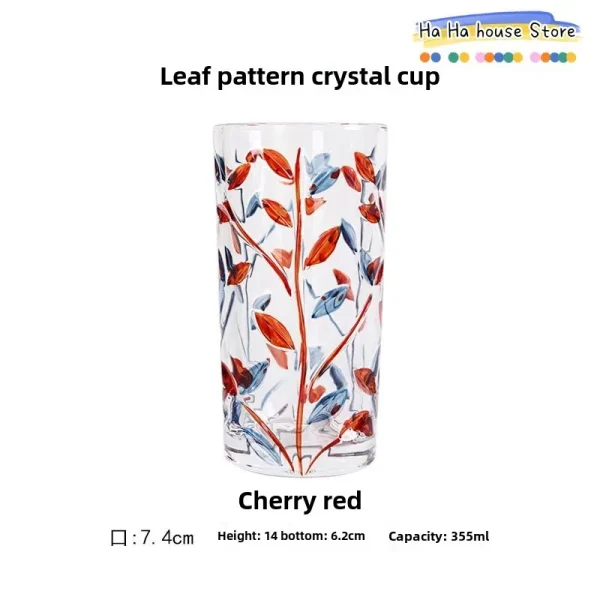1pc 320ml Colorful Leaf Pattern Drinking Glass Perfect Iced Coffee Juice and Beer Birthday Gift Drinking Glass Summer Drinkware 6