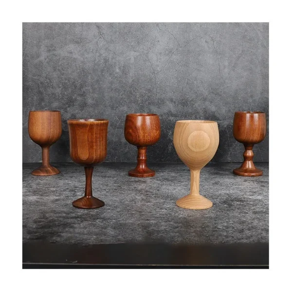 Handmade Natural Spruce wood Goblet Cup Environmental Classical Wine Glass Round Red Wine Teapcup Solid Wooden Goblets Drinkware 1