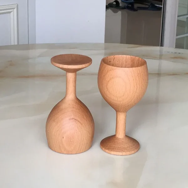 Handmade Natural Spruce wood Goblet Cup Environmental Classical Wine Glass Round Red Wine Teapcup Solid Wooden Goblets Drinkware 4