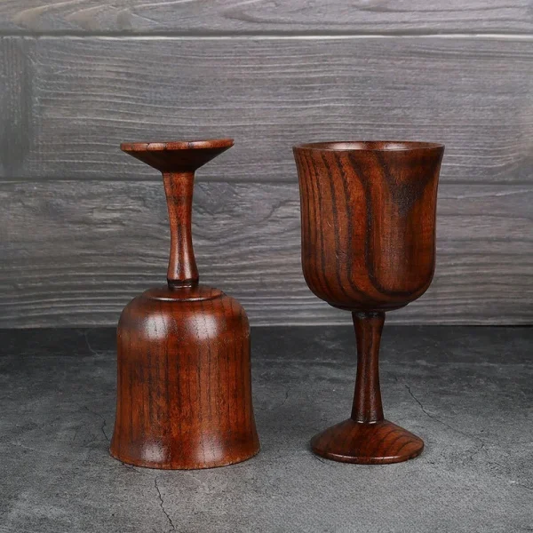 Handmade Natural Spruce wood Goblet Cup Environmental Classical Wine Glass Round Red Wine Teapcup Solid Wooden Goblets Drinkware 5