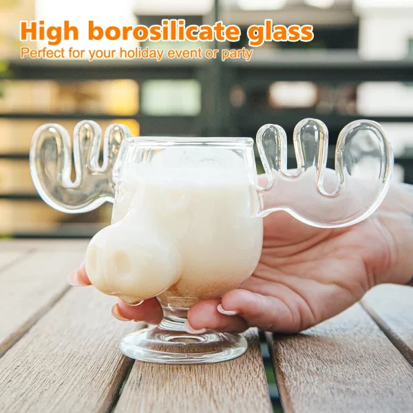 200ML Christmas Elk Glass Cup Cute Reindeer Clear Glass Mug Hot Cold Drink Cup Creative Moose Holiday Drinkware Decoration 1