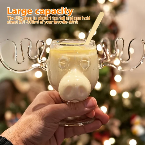 200ML Christmas Elk Glass Cup Cute Reindeer Clear Glass Mug Hot Cold Drink Cup Creative Moose Holiday Drinkware Decoration 4