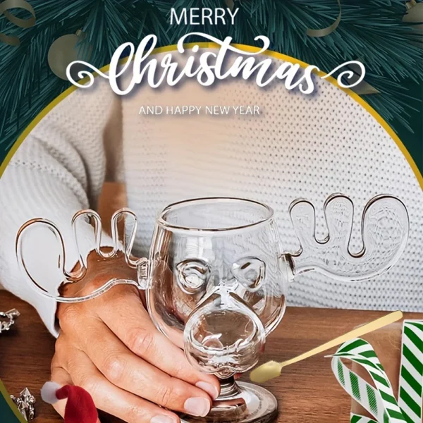 200ML Christmas Elk Glass Cup Cute Reindeer Clear Glass Mug Hot Cold Drink Cup Creative Moose Holiday Drinkware Decoration 5