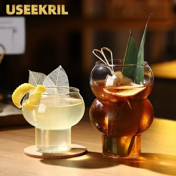 Creative Round Shaped Cocktail Glasses Coffee Mug Transparent Whiskey Wine Glasses Dessert Cup Home Bar Drinkware Halloween Gift 1