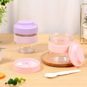 Double Layer Overnight Oats Container with Lid and Spoon Reusable Overnight Oats Jars Leakproof  drinkware coffee cup tea set 1