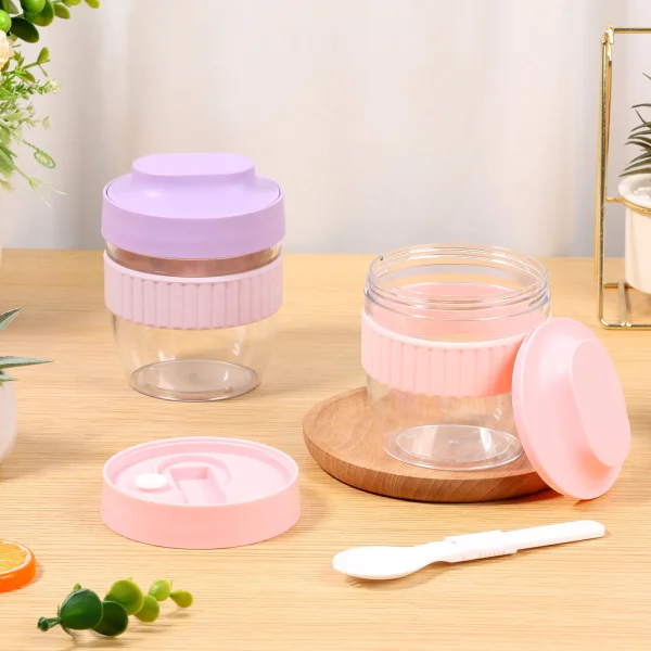 Double Layer Overnight Oats Container with Lid and Spoon Reusable Overnight Oats Jars Leakproof  drinkware coffee cup tea set 1