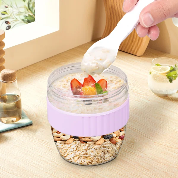 Double Layer Overnight Oats Container with Lid and Spoon Reusable Overnight Oats Jars Leakproof  drinkware coffee cup tea set 2