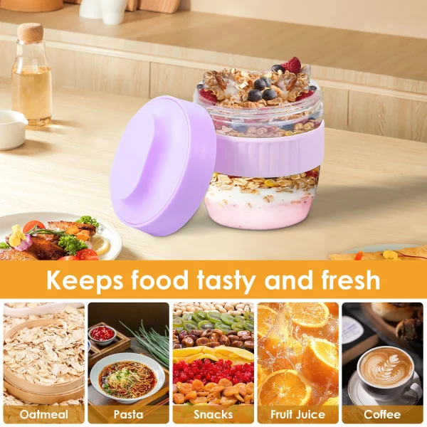 Double Layer Overnight Oats Container with Lid and Spoon Reusable Overnight Oats Jars Leakproof  drinkware coffee cup tea set 5
