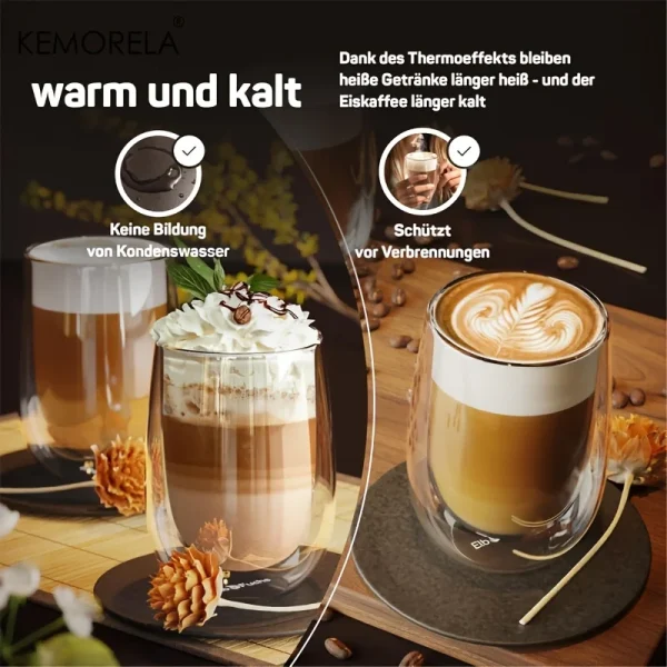 KEMORELA 2/4PCS Double Cup Latte Macchiato Glass For Coffee Cup Latte Ice Cream American Coffee Juice Beer Restaurant Drinkware 2