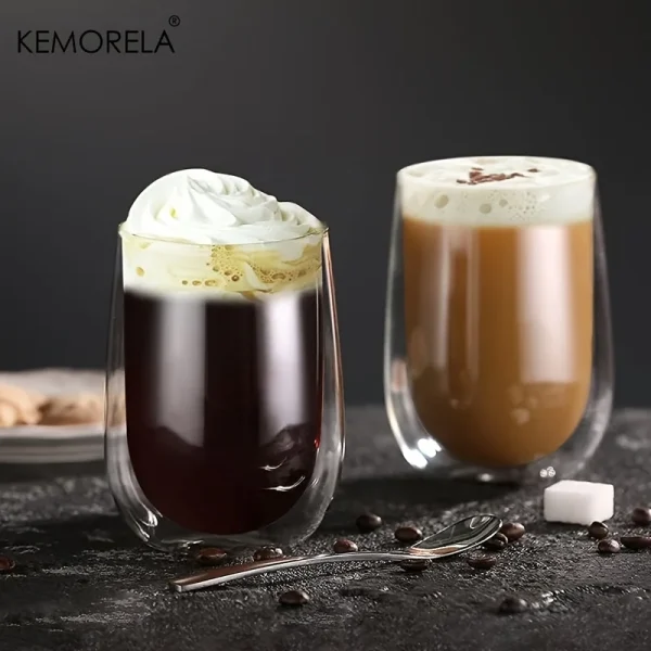 KEMORELA 2/4PCS Double Cup Latte Macchiato Glass For Coffee Cup Latte Ice Cream American Coffee Juice Beer Restaurant Drinkware 4