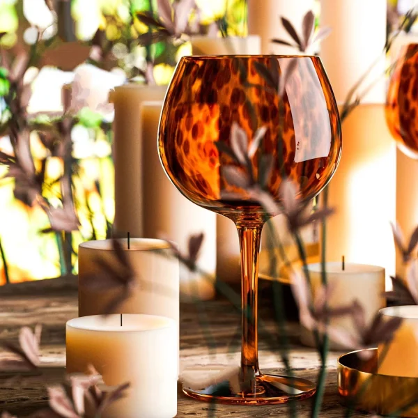 Amber Leopard Print Handmade Red Wine Glass Crystal Burgundy Bordeaux Goblet Art Apple Cup Whiskey Glass Cup Drinkware 2