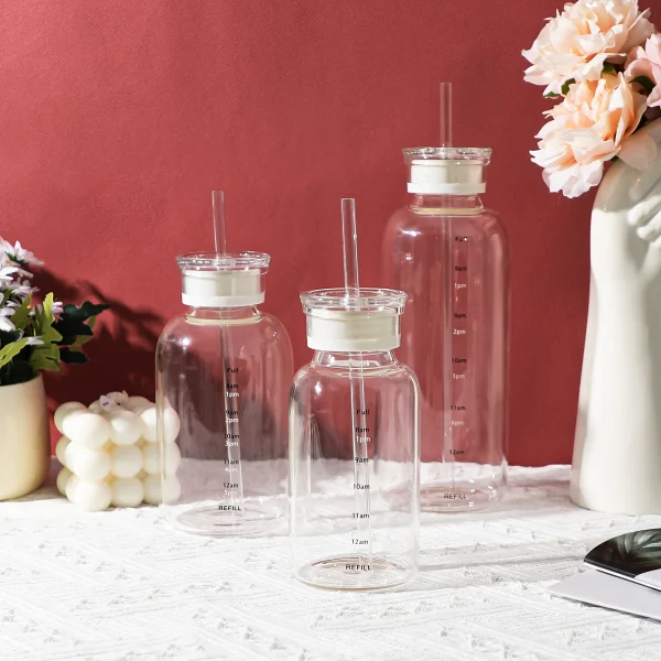 1pc - Large Capacity Glass Cup, Glass Cup With Time Scale, Transparent Tea Cup, Water Cup, Drinkware For Restaurants 1
