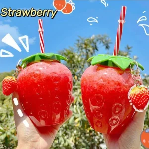 500ml Summer Cute Strawberry Pineapple Watermelon Straw Water Bottle Milk Coffee Straw Cup for Home Juice Drinkware 1
