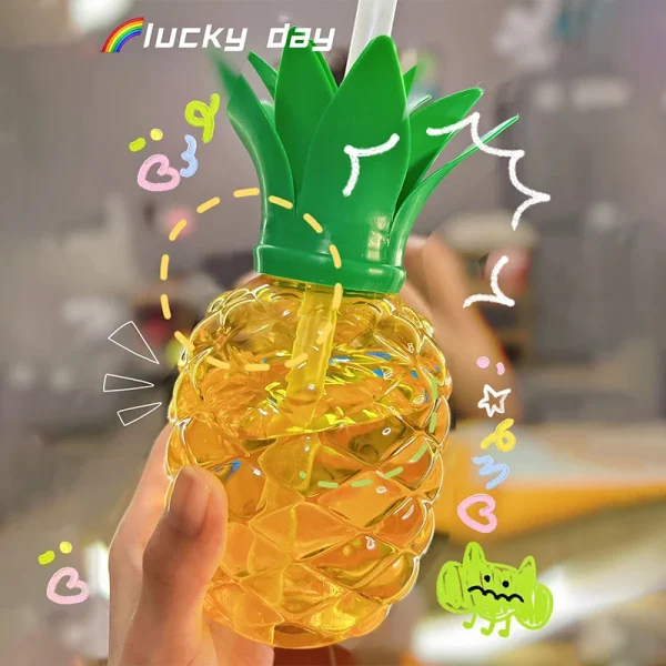 500ml Summer Cute Strawberry Pineapple Watermelon Straw Water Bottle Milk Coffee Straw Cup for Home Juice Drinkware 6