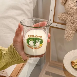 Transparent Glass Cup Juice Cups Cute Tea Milk 300ml Coffee Mug Drinkware Dining for Breakfast Cup Cold Extract Drinkware Cups 1