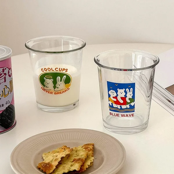 Transparent Glass Cup Juice Cups Cute Tea Milk 300ml Coffee Mug Drinkware Dining for Breakfast Cup Cold Extract Drinkware Cups 2