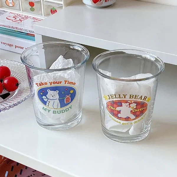 Transparent Glass Cup Juice Cups Cute Tea Milk 300ml Coffee Mug Drinkware Dining for Breakfast Cup Cold Extract Drinkware Cups 3