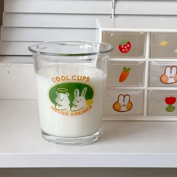 Transparent Glass Cup Juice Cups Cute Tea Milk 300ml Coffee Mug Drinkware Dining for Breakfast Cup Cold Extract Drinkware Cups 4
