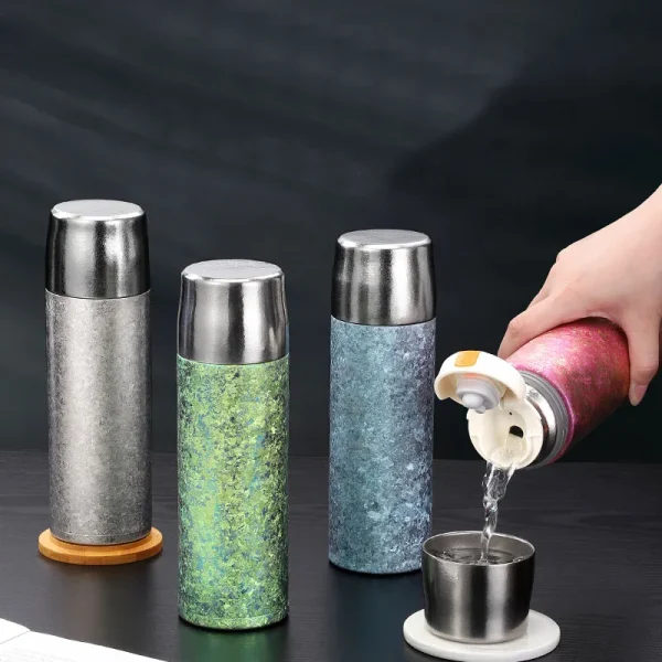 500ml Thermos Cup With Bouncing Inner Cap,Double Layer Pure Titanium Vacuum Flasks,Bacteriostatic Drinkware,Travel Water Bottle 3
