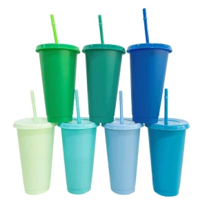 Reusable Drinkware With Straws Lid Flash Powder Water Bottle Plastic Tumblers Straw Drinking Cup Cold Drink Tumbler 1
