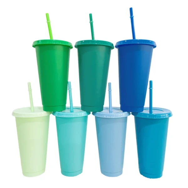 Reusable Drinkware With Straws Lid Flash Powder Water Bottle Plastic Tumblers Straw Drinking Cup Cold Drink Tumbler 1