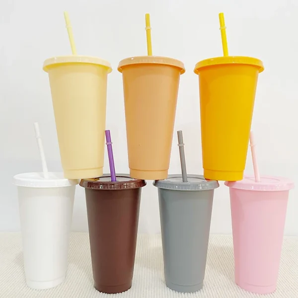 Reusable Drinkware With Straws Lid Flash Powder Water Bottle Plastic Tumblers Straw Drinking Cup Cold Drink Tumbler 4